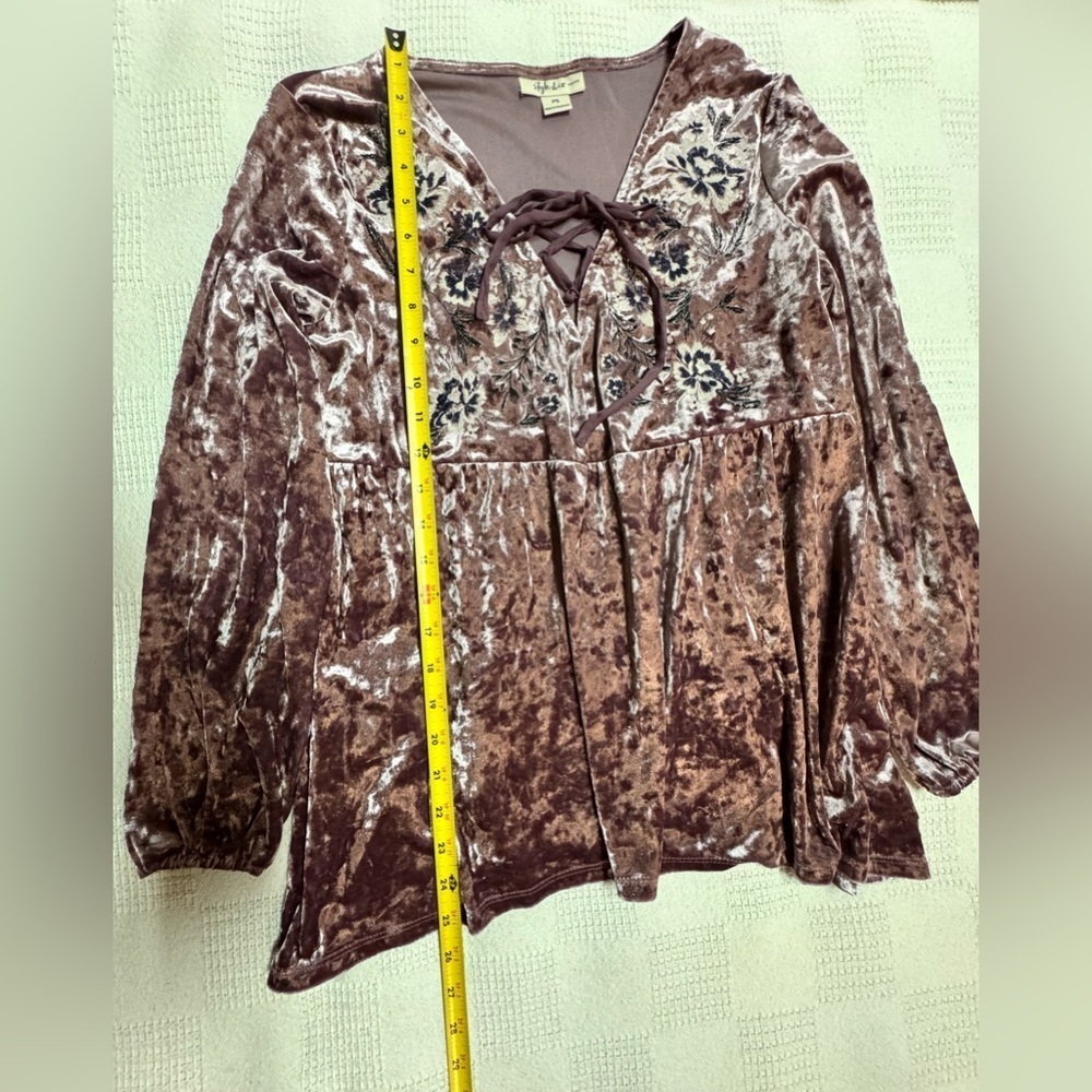 Style & Co. Velvet Floral Blouse - Mauve Women - Picture 8 of 15
